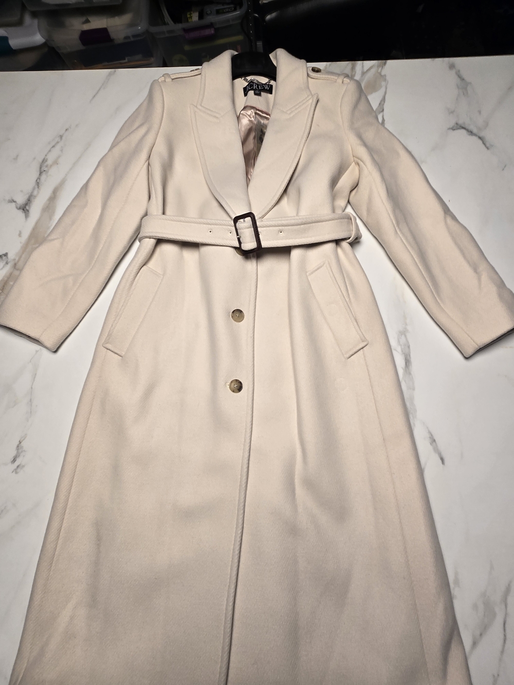 Cream Belted Wool Trench Coat by J. Crew